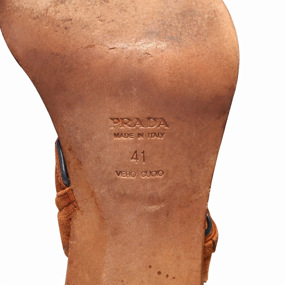 Authentic Prada Brown Leather Suede Sandals Size 41/US 11 Heeled Designer Shoes - Picture 7 of 8